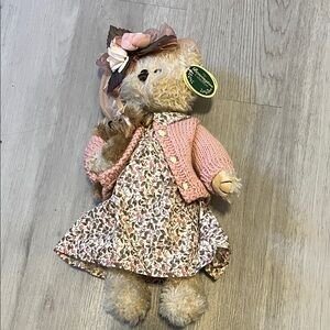 Adorable Bear in Floral and Pink Knit Outfit
